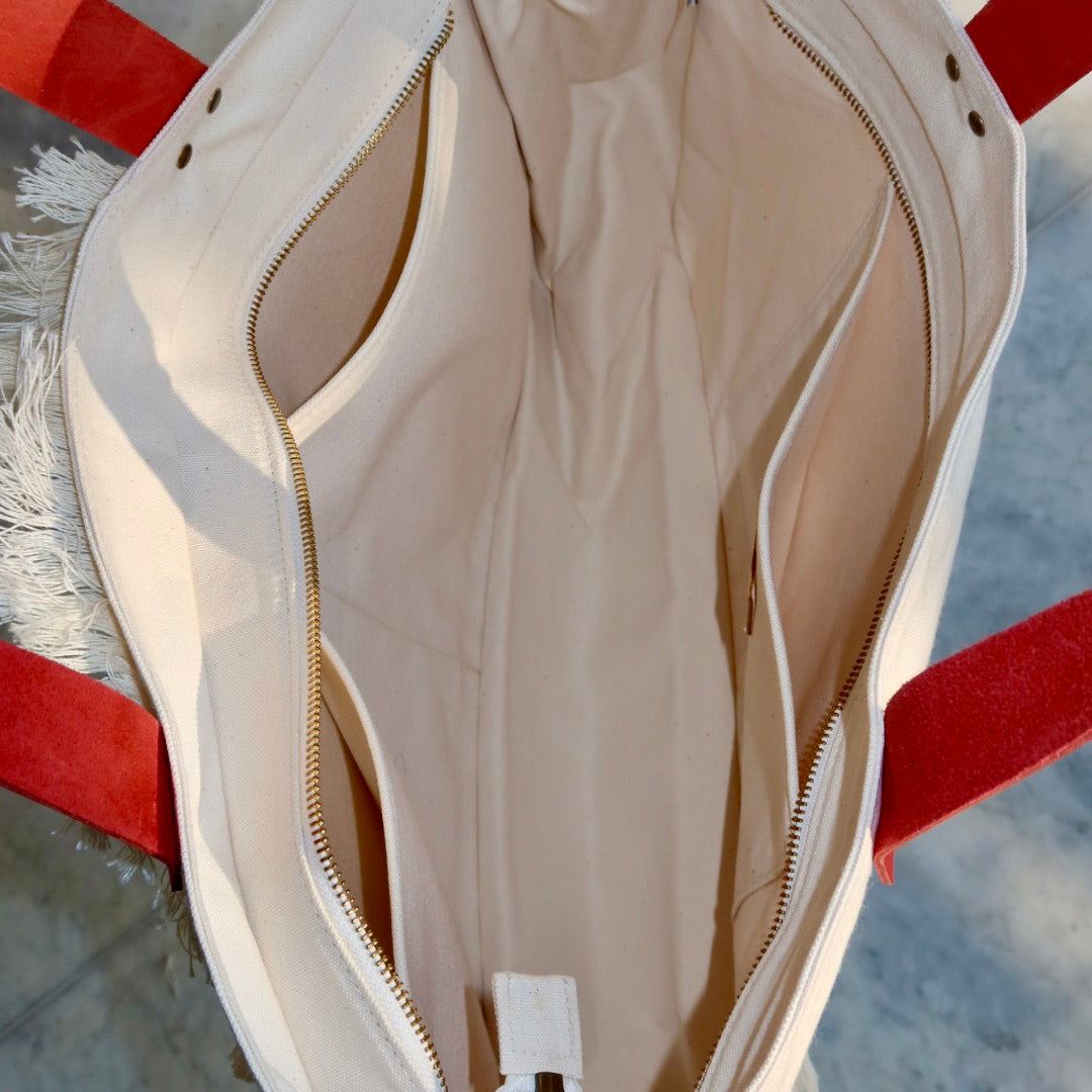 Bolsa Wallow Good Vibes Azul com Alça de Couro Vermelho com Zíper