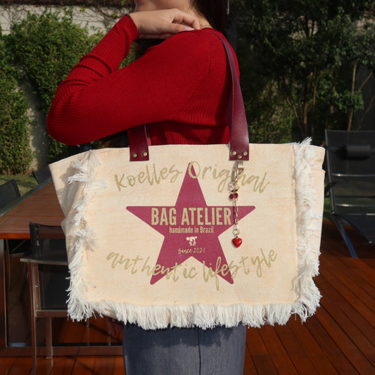 Bolsa Nuna Laranja com Alças de Couro Vinho