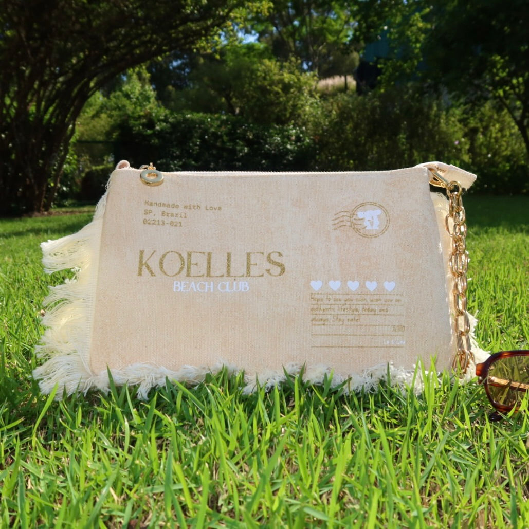 Necessaire Flat Bege Estampada (Dourado e Branco)