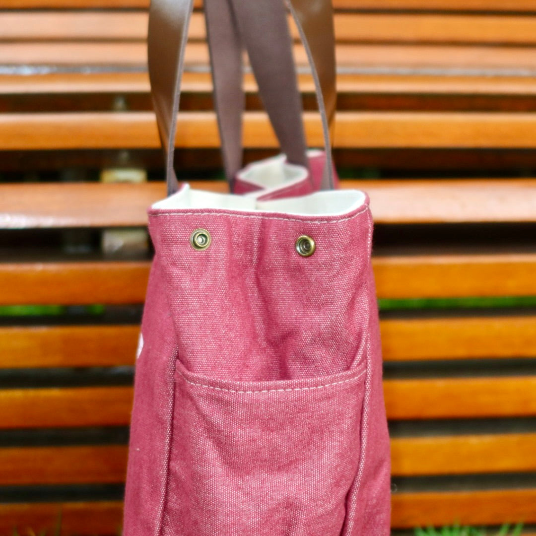 Bolsa Wallow Vinho com Alça de Couro Marrom Escuro