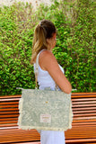 Bolsa Katrin Arabesque Verde com Alças de Corrente e Couro Off White