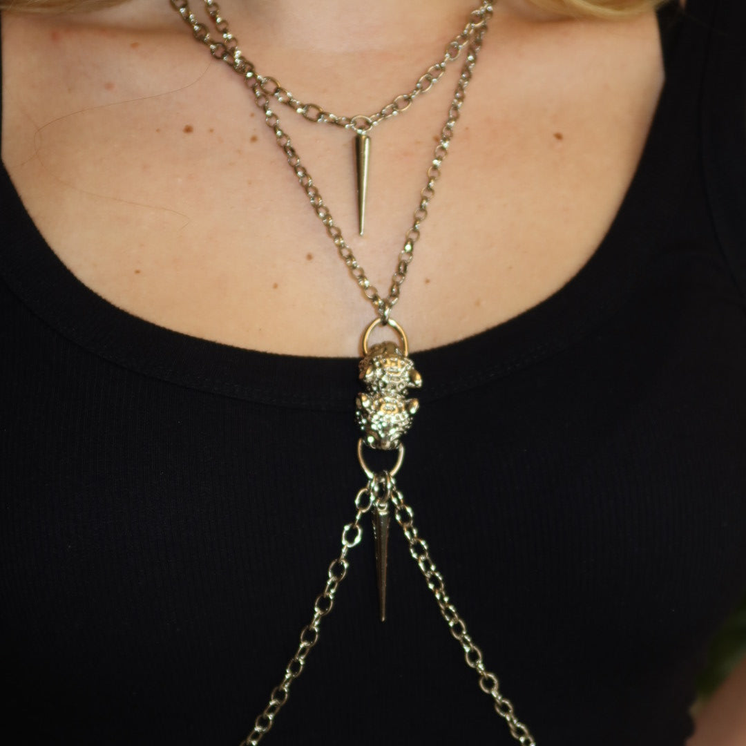 Body Chain Leopardo Dourado 2 em 1