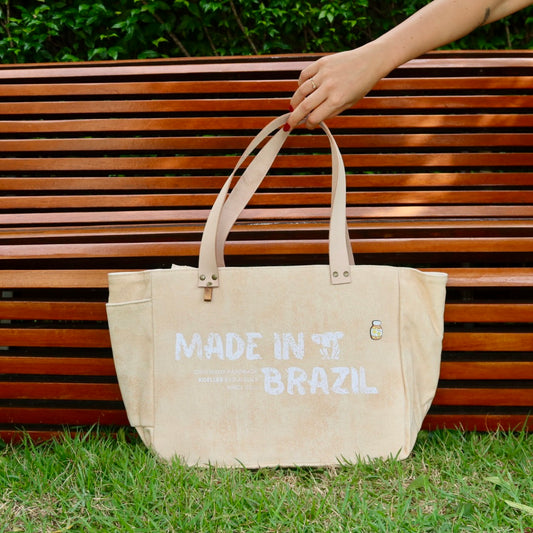 Bolsa Nuna Laranja com Alças de Couro Bege