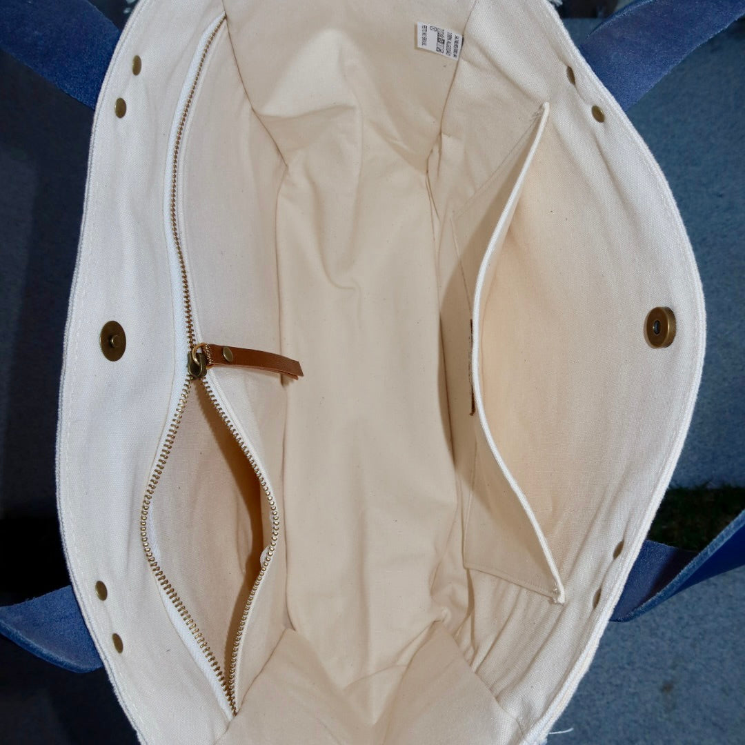 Bolsa Nuna Bege com Alças de Couro Marinho