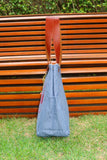 Bolsa Wallow Jeans Claro com Alça de Couro Marrom