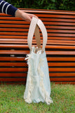 Bolsa Wallow Aqua com Alça de Couro Off White com Zíper