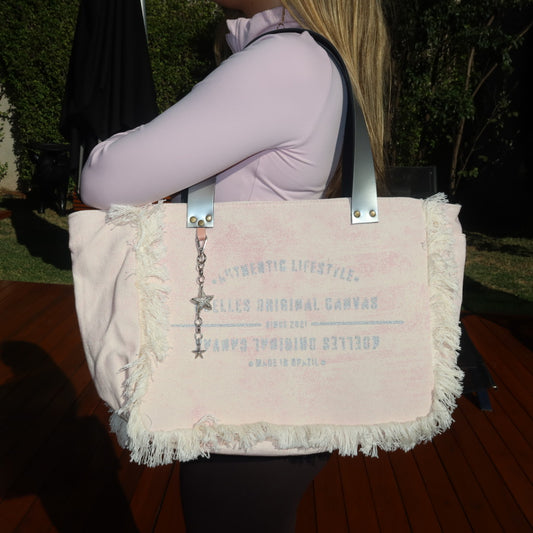 Bolsa Nuna Lilac com Alças de Couro Prata