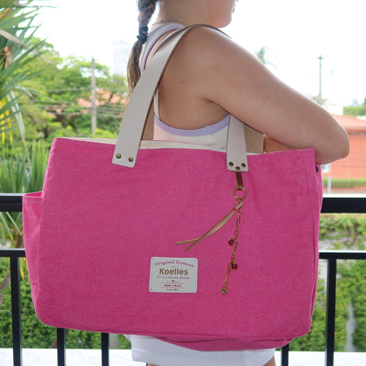Bolsa Wallow Rosa Choque com Alça de Couro Off White