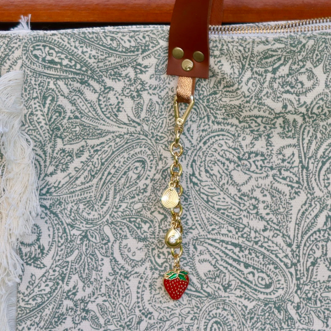 Bolsa Wallow Arabesque Verde com Alça de Couro Marrom com Zíper