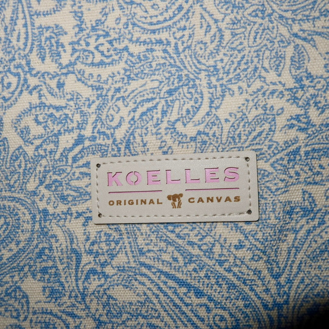 Bolsa Katrin Arabesque Azul com Alças de Corrente e Couro Marrom