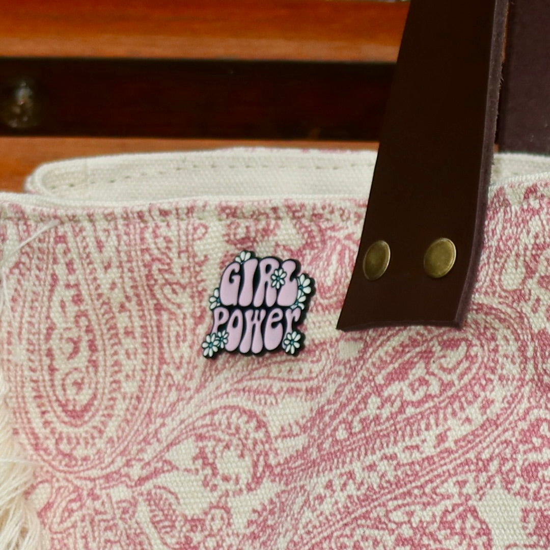 Bolsa Wallow Arabesque Rosa com Alça de Couro Marrom Escuro