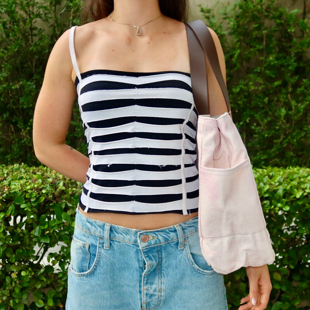 Bolsa Wallow Lilac com Alça de Couro Marrom Escuro