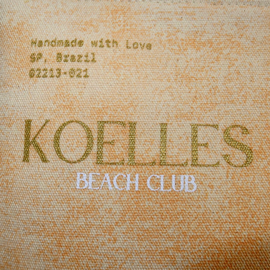 Necessaire Flat Laranja Estampada (Dourado e Branco)