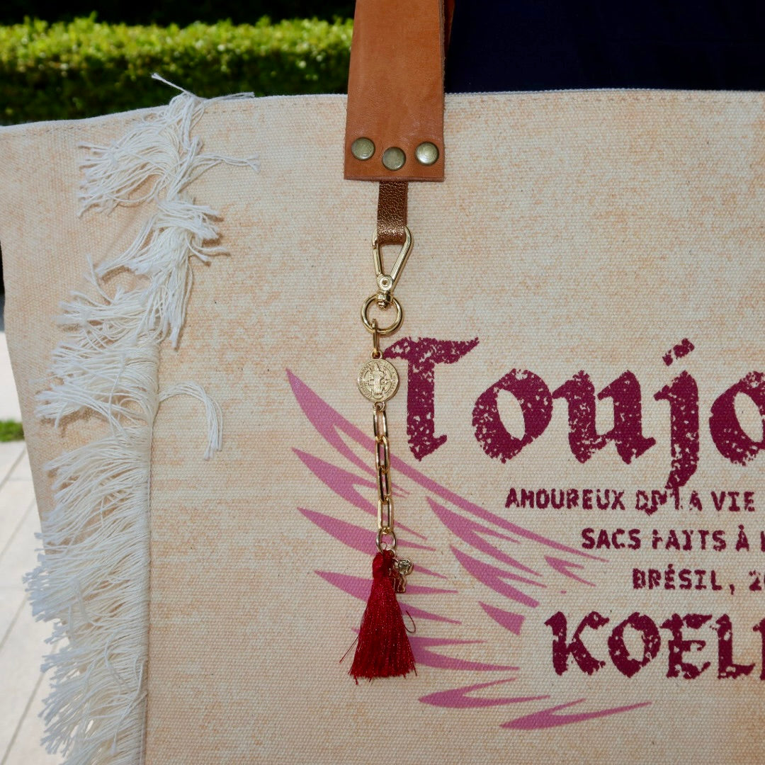 Bolsa Nuna Laranja com Alças de Couro Caramelo