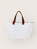 Bolsa Wallow Azul com Alça de Couro Marrom Escuro com Zíper