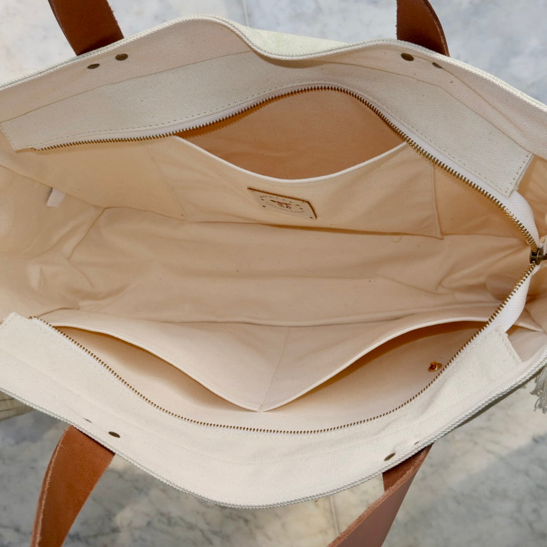 Bolsa Wallow Verde com Alça de Couro Bege com Zíper