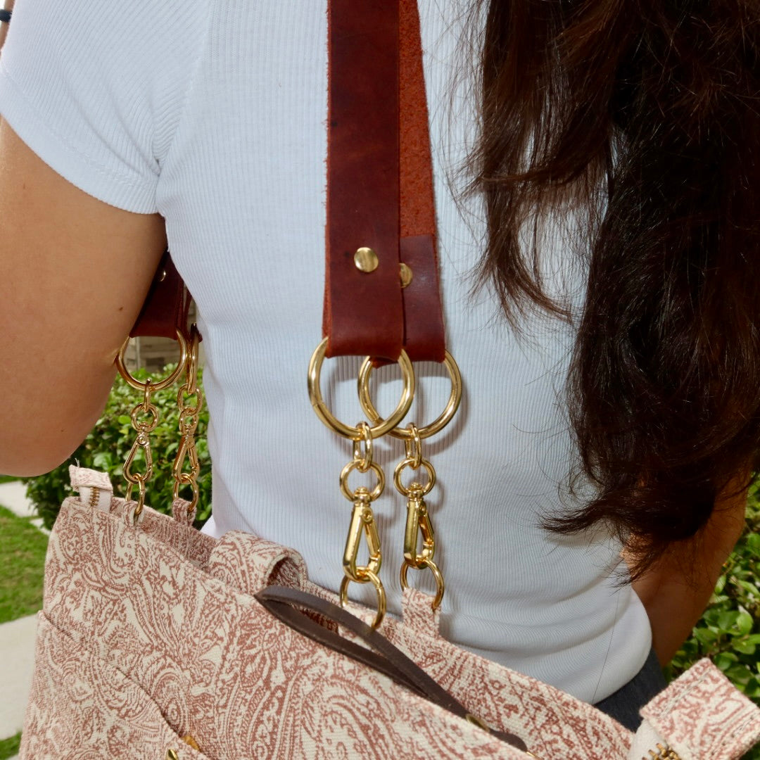 Bolsa Katrin Arabesque Terracota com Alças de Corrente e Couro Marrom