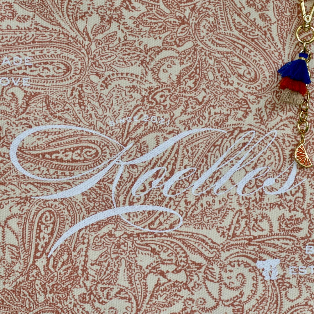 Bolsa Wallow Arabesque Terracota com Alça de Couro Marrom com Zíper