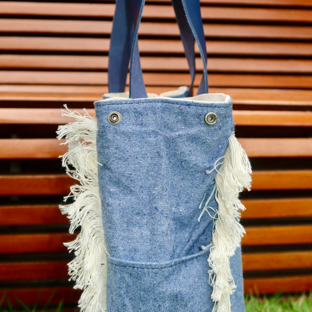 Bolsa Wallow Jeans com Alça de Couro Marinho