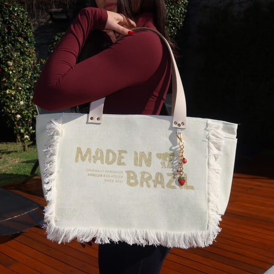 Bolsa Nuna Verde com Alças de Couro Off White