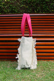 Bolsa Nuna Verde com Alças de Couro Rosa Choque com Zíper