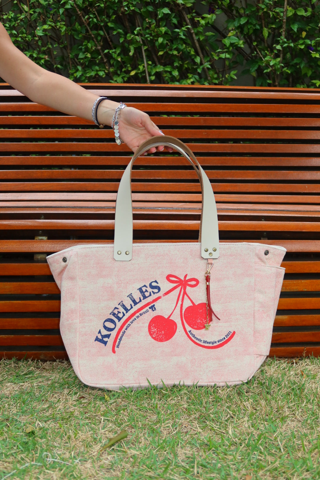 Bolsa Nuna Rosa com Alças de Couro Off White