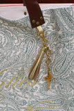 Bolsa Wallow Arabesque Verde com Alça de Couro Marrom Vinil