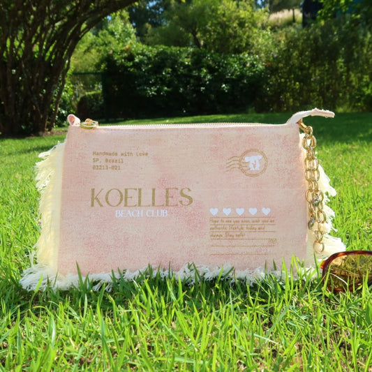 Necessaire Flat Rosa Estampada (Dourado e Branco)