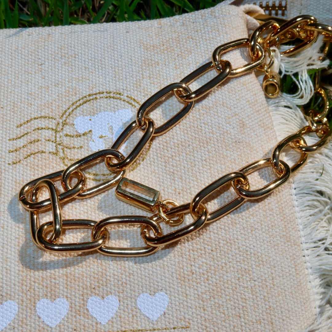 Necessaire Flat Bege Estampada (Dourado e Branco)