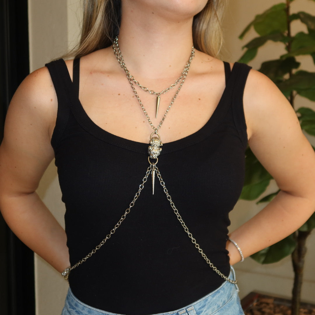 Body Chain Leopardo Dourado 2 em 1