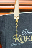 Bolsa Nuna Jeans Preto com Alças de Couro Off White