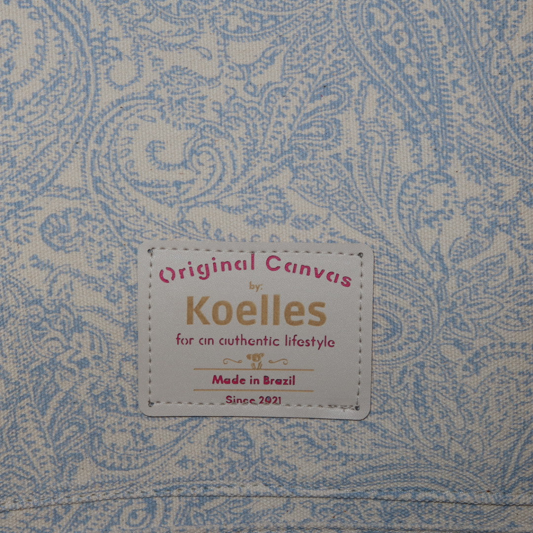 Bolsa Katrin Arabesque Azul com Alças de Corrente e Couro Marinho