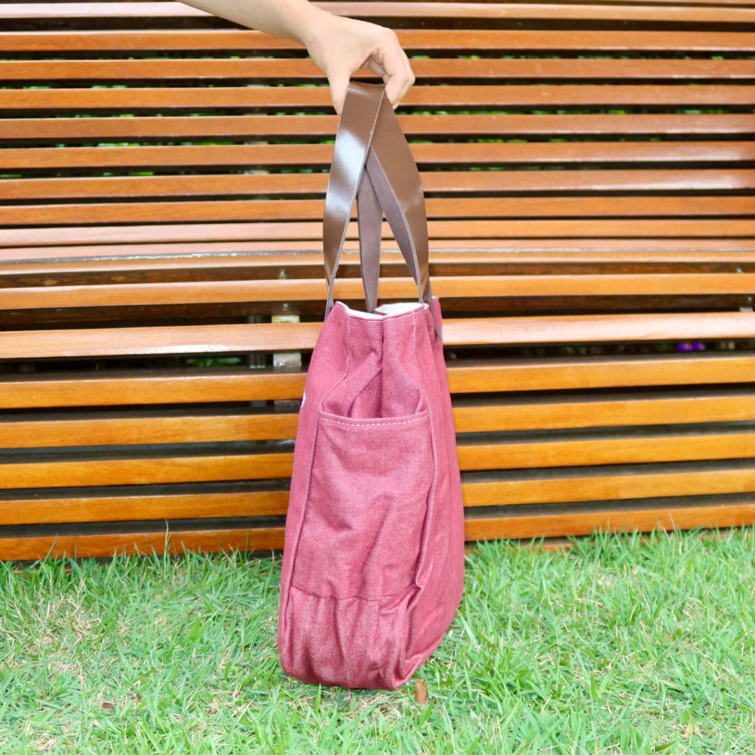 Bolsa Wallow Vinho com Alça de Couro Marrom Escuro