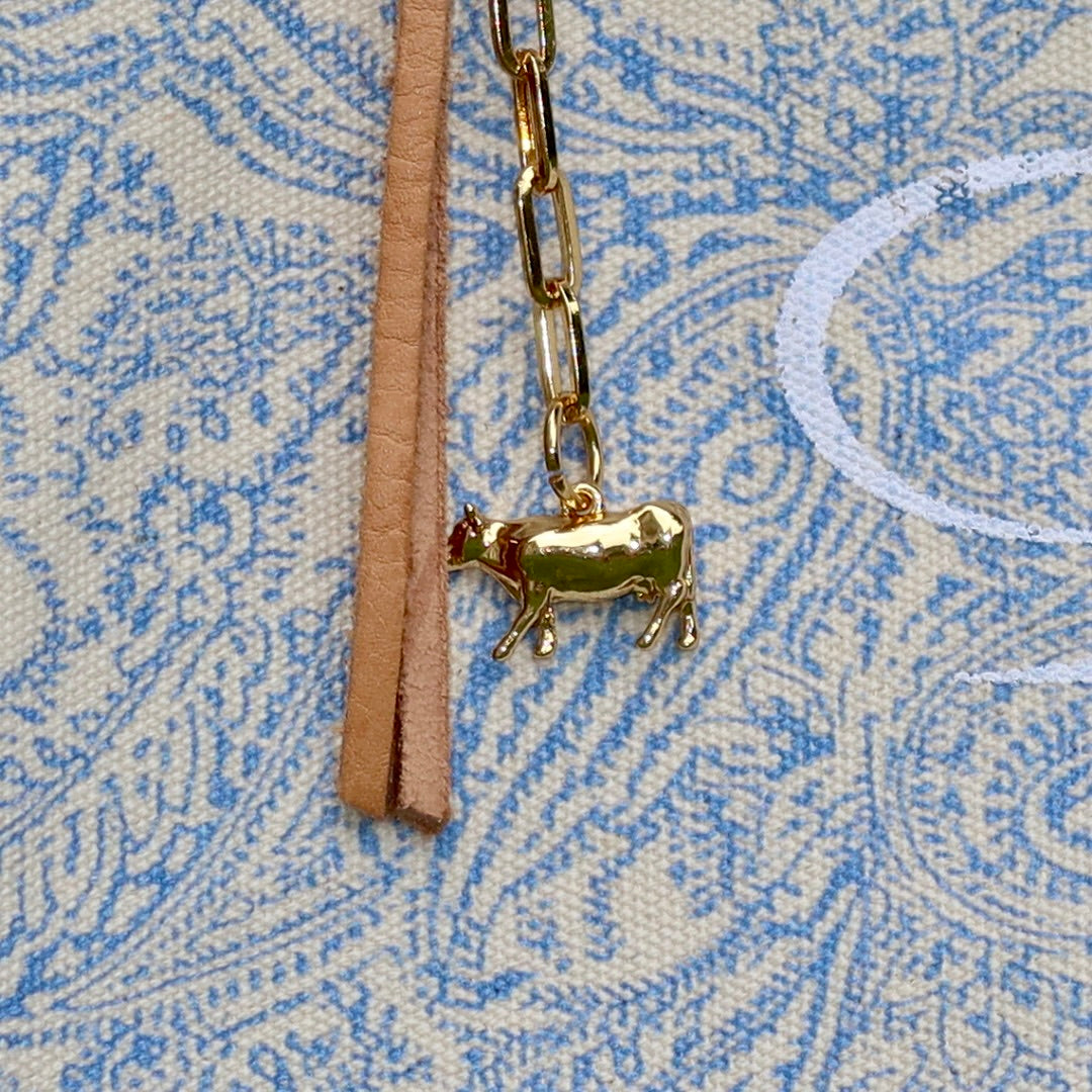 Bolsa Wallow Arabesque Azul com Alça de Couro Marrom