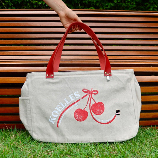 Bolsa Wallow Cinza com Alça de Couro Vermelha com Zíper