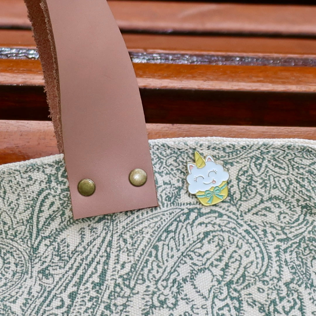 Bolsa Wallow Arabesque Verde com Alça de Couro Bege