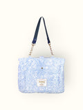 Bolsa Katrin Arabesque Azul com Alças de Corrente e Couro Marinho