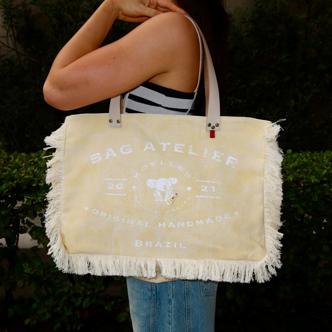 Bolsa Wallow Amarelo com Alça de Couro Off White