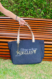 Bolsa Nuna Jeans Preto com Alças de Couro Off White