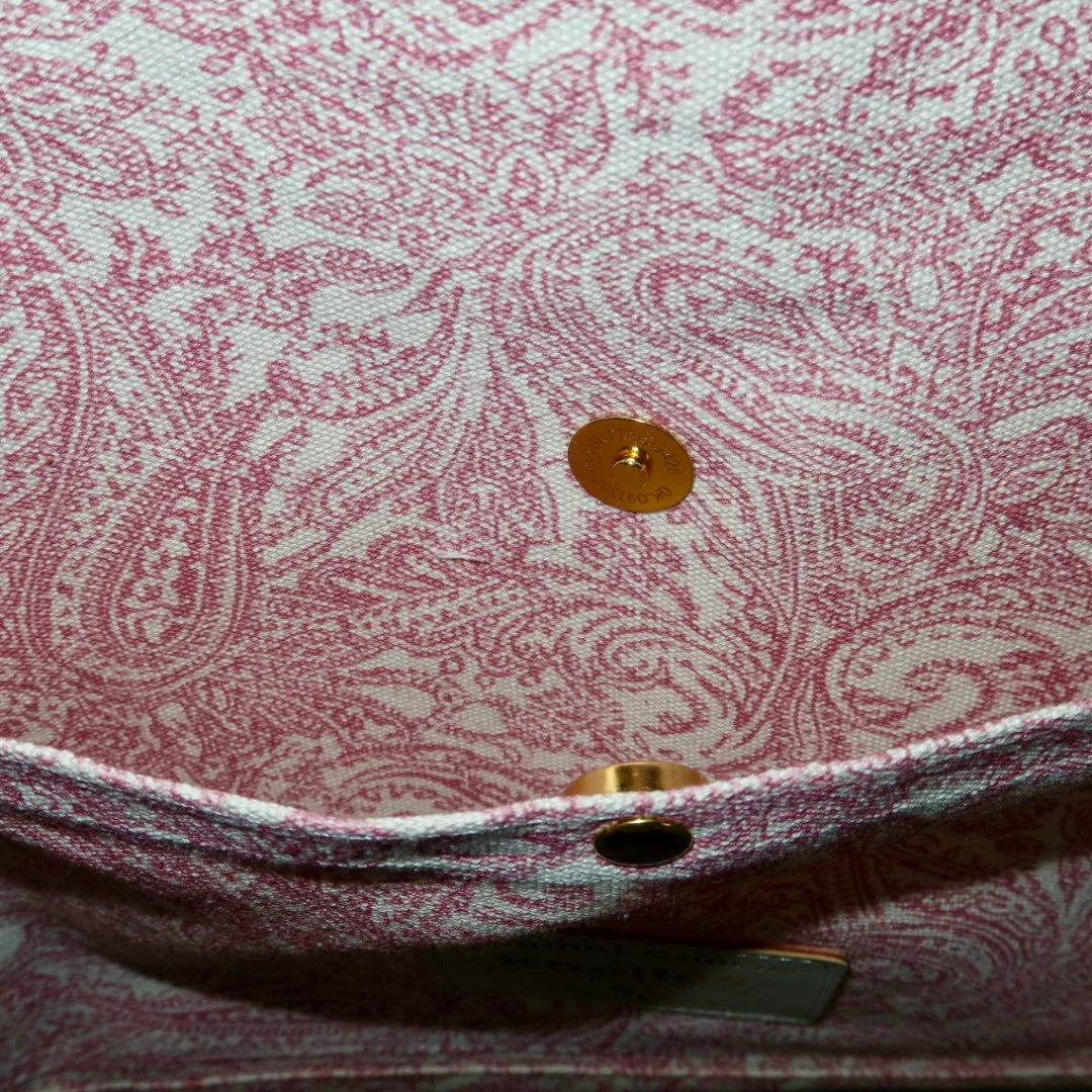 Bolsa Katrin Arabesque Rosa com Alças de Corrente e Couro Marrom Escuro