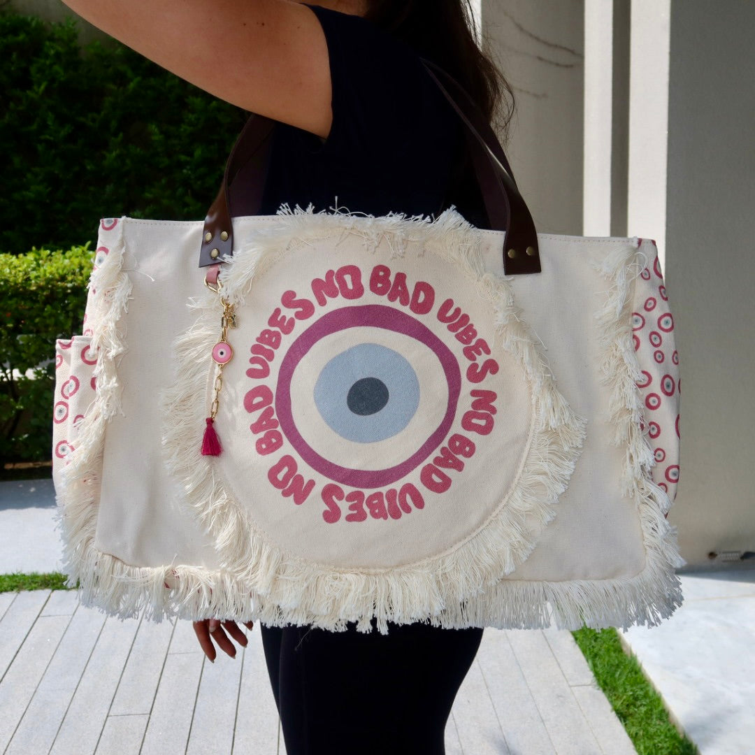 Bolsa Wallow Good Vibes Rosa com Alça de Couro Marrom Escuro com Zíper
