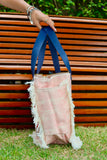 Bolsa Nuna Rosa com Alças de Couro Marinho com Zíper