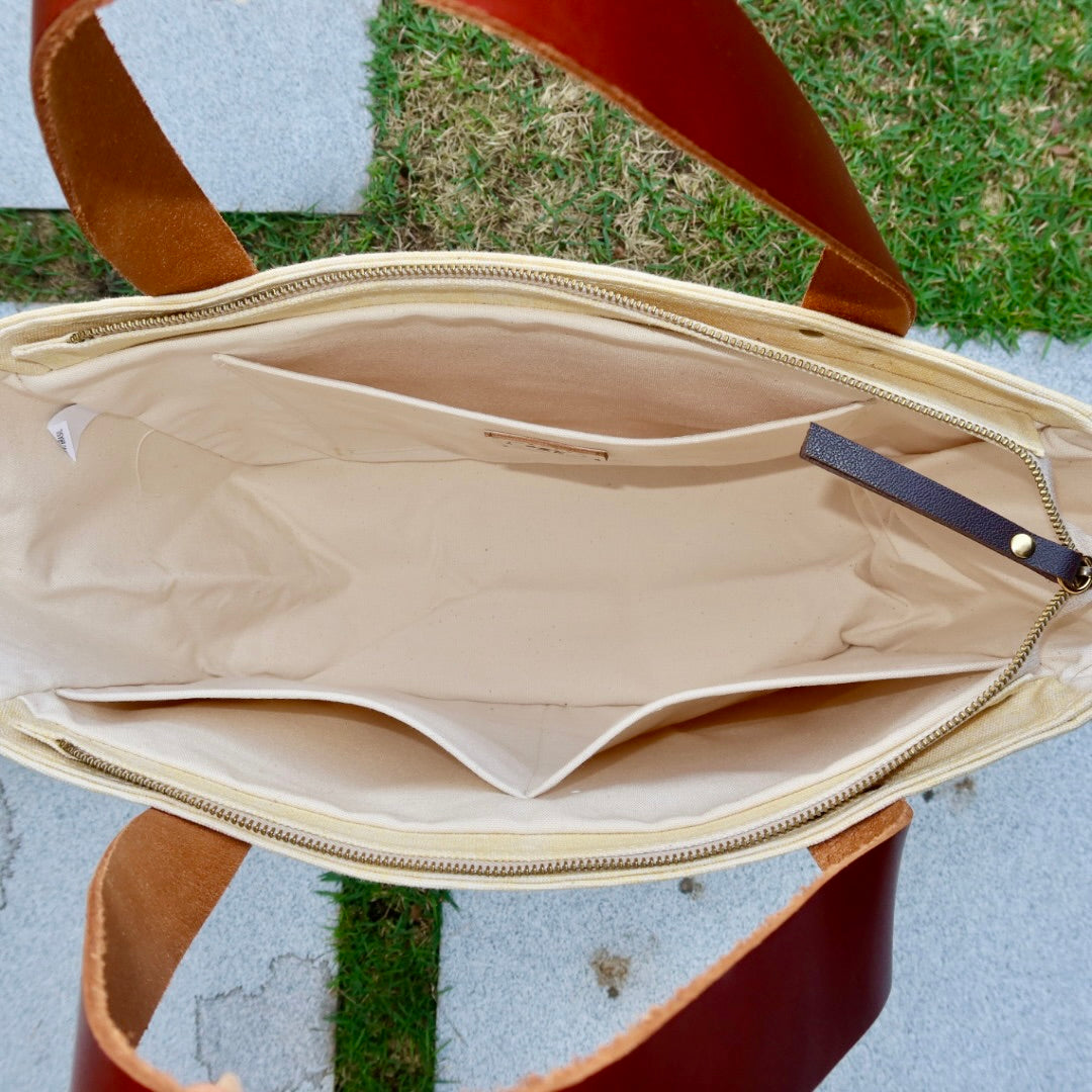 Bolsa Nuna Amarelo com Alças de Couro Marrom