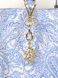 Bolsa Katrin Arabesque Azul com Alças de Corrente e Couro Prata
