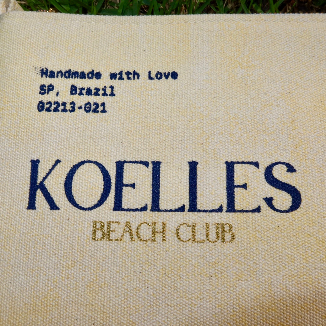 Necessaire Flat Amarela Estampada (Marinho e Dourado)