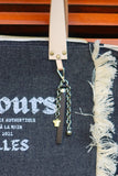 Bolsa Nuna Jeans Preto com Alças de Couro Off White com Zíper