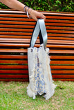 Bolsa Wallow Good Vibes Azul com Alça de Couro Prata com Zíper