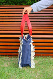 Bolsa Nuna Jeans com Alças de Couro Vermelho com Zíper