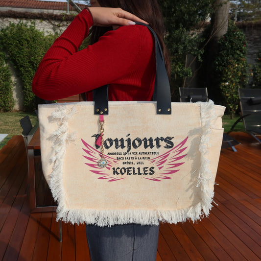 Bolsa Nuna Laranja com Alças de Couro Preto