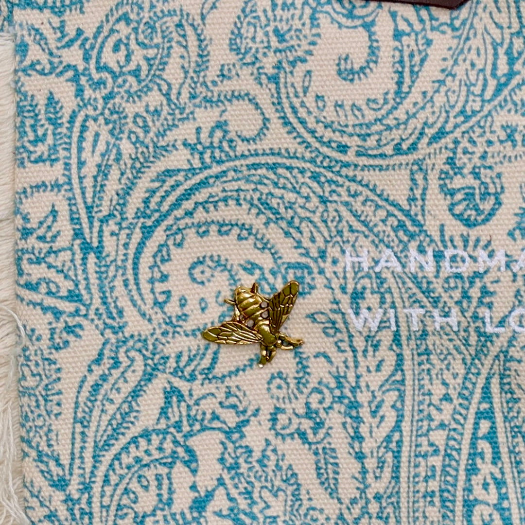 Bolsa Wallow Arabesque Turquesa com Alça de Couro Marrom Escuro com Zíper